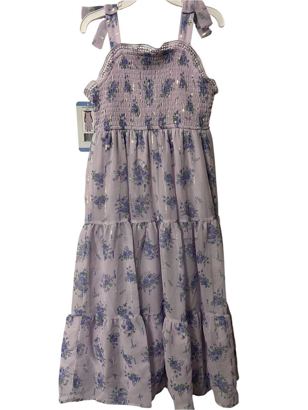 Rare Editions Lavender Floral Tiered Smocked Sundress with Bow Straps